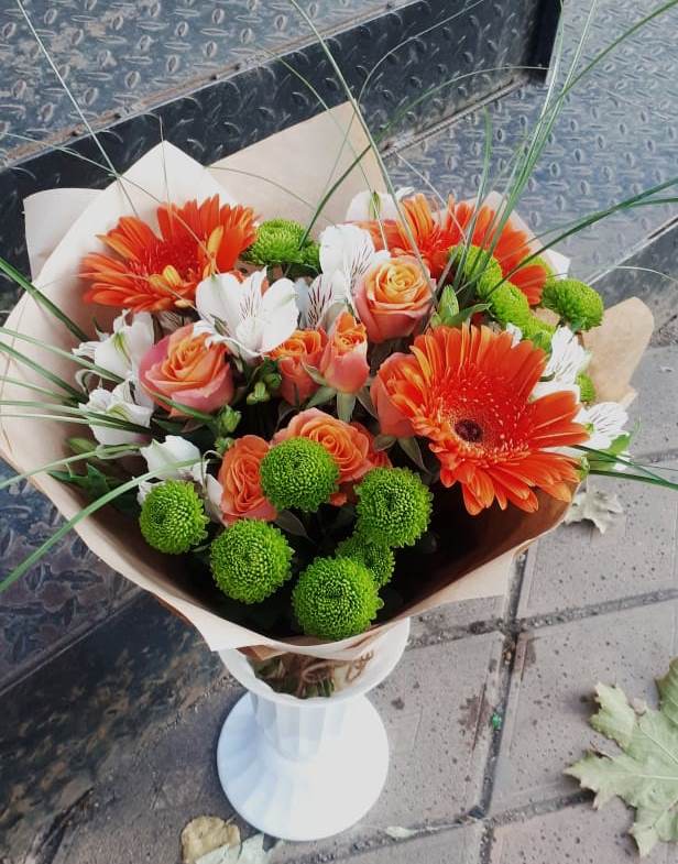 Букет цветов из: Герберы, Хризантемы, Альстромерии и Розы в Богородское
