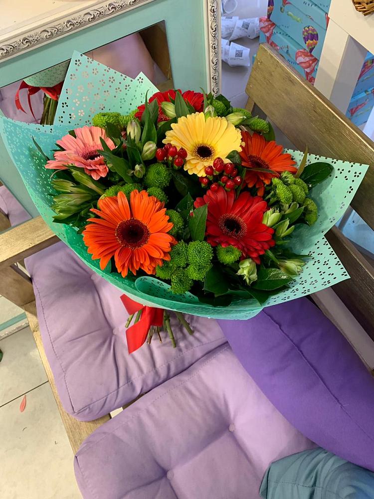 Букет цветов из: Герберы, Хризантемы и Альстромерии в Богородское