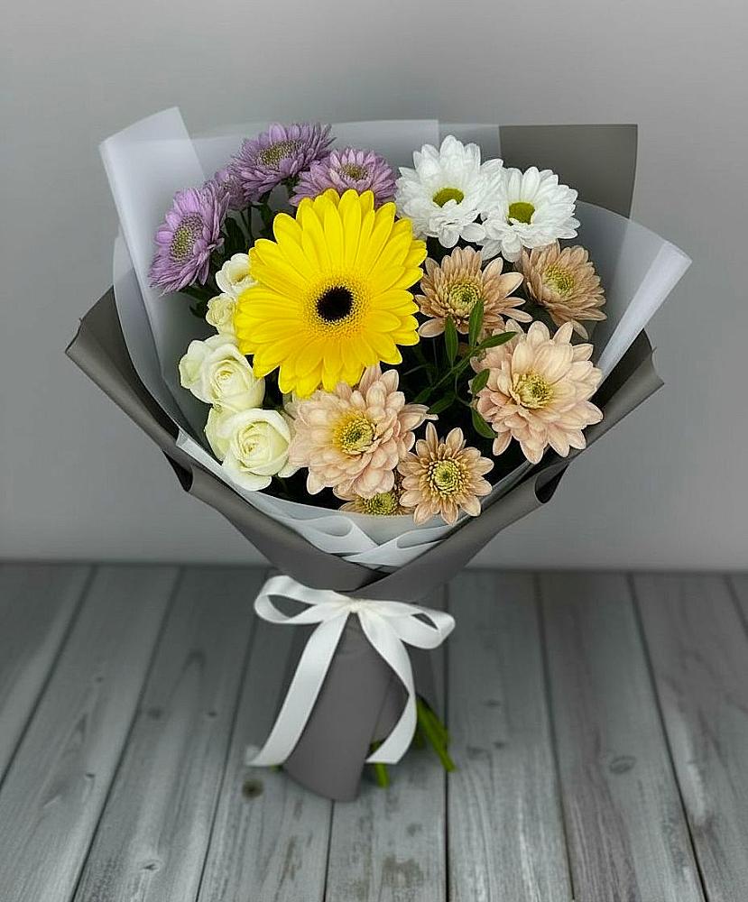 Букет цветов из: Розы, Герберы и Хризантемы в Богородское