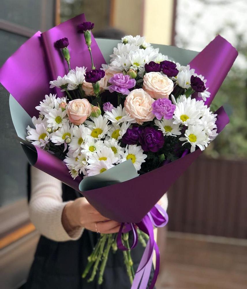 Букет цветов из: Хризантемы, Гвоздики и Розы в Богородское