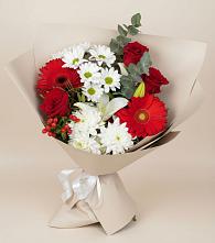 Букет цветов из:  Розы, Хризантемы, Герберы и Лилии в Богородское