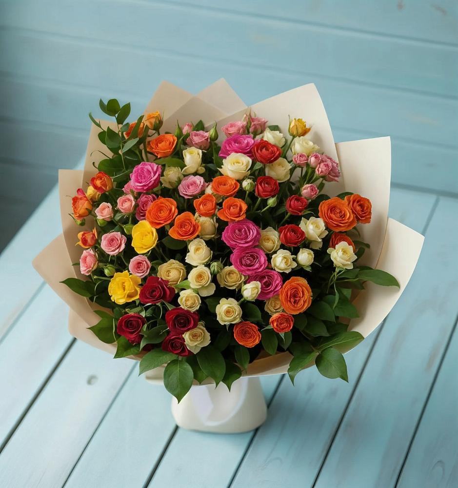 Букет Микс из разноцветных кустовых роз в Богородское