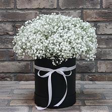 Цветочная композиция из Гипсофила в шляпной коробке в Богородское
