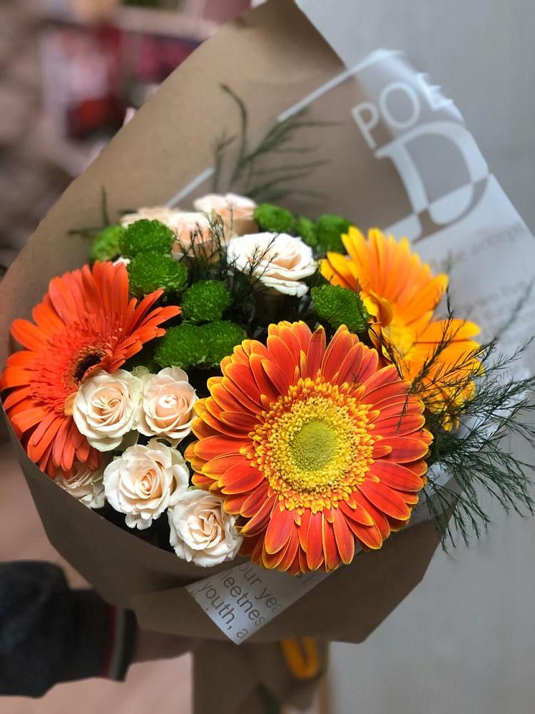 Букет цветов из: Герберы, Хризантемы и Розы в Богородское